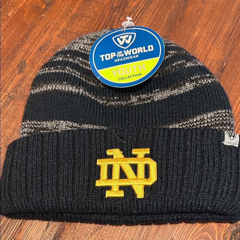 Top of the World Black & Gray Striped Beanie with Gold ND Emblem